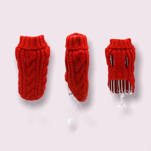 Red knit dog sweater - Picture 3 of 7